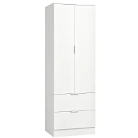 HOMCOM Armoire Chambre Penderie avec 2 Tiroirs, 2 Portes à Fermeture Douce et Barre de Suspension, 60 x 47 x 180 cm, Blanc(m-13)
