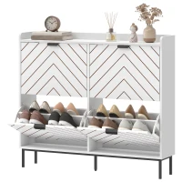 HOMCOM Zapatero Estrecho con 4 Cajones Abatibles y Divisores Ajustables para 8-16 Pares Blanco(m-15)