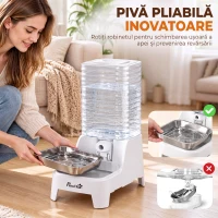 PawHut distribuitor automat de apă cu gravitație 8 L pentru pisici și câini, cu bol din inox, alb(m-5)