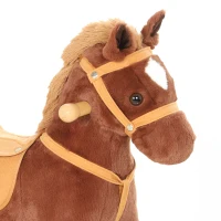 AIYAPLAY Rocking Horse, Plush Ride On Horse with Hoof and Neighing, Rolling Wheels and Pedal for 3-8 Y, Up to 50kg, Dark Brown(m-10)