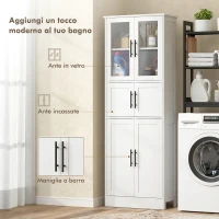 HOMCOM Mobile Bagno Alto Slim 170cm, con Ante in Vetro, Ripiani Regolabili, Moderno, 60x30x170 cm, Bianco(m-4)