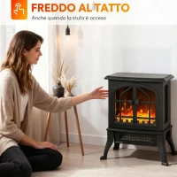 HOMCOM Camino Elettrico da Terra 900/1800W Vista su Tre Lati, Fiamma 3D e Termostato Regolabile 10-35°C, 30㎡, Nero(m-8)
