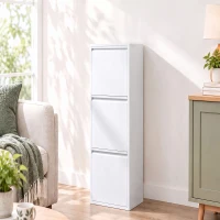HOMCOM Meuble Poubelle de Tri Sélectif, Poubelle de Recyclage 45 L (3 x 15 L), 3 Compartiments, Portes à Fermeture Douce, Blanc(m-2)
