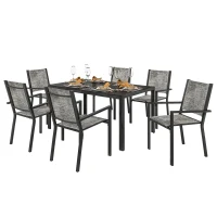 Outsunny Table de jardin extérieure avec 6 chaises empilables, plateau à lattes 150 cm, structure en acier anti-rouille, noir(m-12)