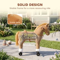 AIYAPLAY Rocking Horse, Plush Ride On Horse with Hoof Sounds, Music, Rolling Wheels and Pedal for 3-7 Years, Up to 50kg, Brown(m-5)