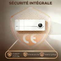 HOMCOM Chauffage mural en céramique 1000/2000W, radiateur électrique, ventilateur, thermostat, minuterie, 50x18,6x12,9cm, blanc(m-8)