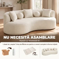 HOMCOM Canapea 3 locuri fără cadru, cu șezut amplu și adânc, spătar curbat, 2 perne, chenille, crem(m-8)