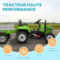 HOMCOM Tracteur électrique avec remorque amovible, pour enfants de 3 à 6 ans avec télécommande MP3 musique affichage lumières(m-8)