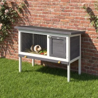 PawHut Conejera de Madera, Jaula para Conejos Medianos con Techo Asfáltico Abatible Bandeja Extraíble Puerta con Pestillo Gris(m-10)