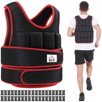 HOMCOM Chaleco Ajustable para Entrenamiento Pesos Individuales hasta 20 kg Cierres de Velcro Doble Cinturón 60x50 cm Negro y Rojo(m-1)