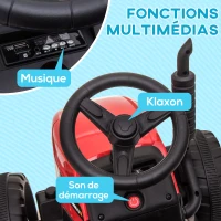 HOMCOM Tracteur électrique avec remorque amovible, pour enfants de 3 à 6 ans avec télécommande MP3 musique affichage lumières(m-6)