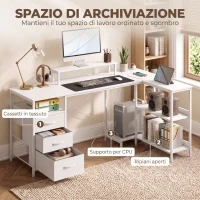 HOMCOM Scrivania Angolare Reversibile per Computer, con Prese di Corrente, Tavolo per PC per Ufficio e Studio, Bianco(m-5)
