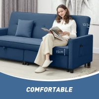 HOMCOM Three-Person Velvet-Feel Sofa Bed - Blue(m-7)