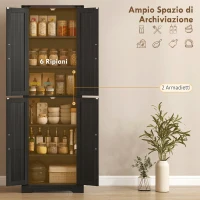 HOMCOM Credenza Cucina Alta Rustica, Mobile Dispensa con 4 Ante, Ripiani Regolabili, 60.2x30.3x182 cm, Nero(m-4)