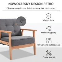 HOMCOM Fotel wypoczynkowy Fotel Lounge Krzesło Tapicerowane Z Podłokietnikami Drewniany Stelaż Len  64,5 X 70 X 70 cm Szary(m-4)