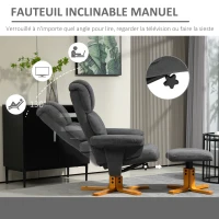 HOMCOM Fauteuil relax avec repose-pied, fauteuil de relaxation, dossier inclinable, assise rembourrée, 79x80x104cm, gris foncé(m-4)