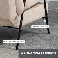 HOMCOM Fotel tapicerowany z podnóżkiem, fotel relaksacyjny z funkcją leżanki, fotel tapicerowany, poduszki, fotel telewizyjny, 68 x 91,5 x 88 cm, kolor beżowy(m-7)