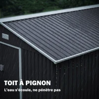 Outsunny Abri de Jardin 12,4 m², Kit de Fondation, Portes Coulissantes, Ventilations, Acier Galvanisé, 386x340x200cm, Gris Foncé(m-7)