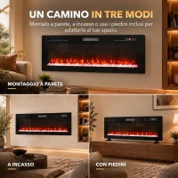 HOMCOM Camino Elettrico da Incasso, Parete e Terra Slim 153 cm con Telecomando, 900/1800W, Timer, 35㎡, Nero(m-4)