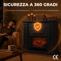 HOMCOM Camino Elettrico da Terra/Incasso con Cornice e Ripiano per TV 55'', 1800W, Effetto Fiamma 3D, Timer, Nero(m-8)