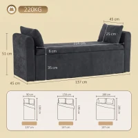 HOMCOM Banco de Almacenaje de Chenilla con Reposabrazos y Cojines Tapa Hidráulica Carga 220 kg 137x45x51 cm, Gris Oscuro(m-3)
