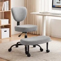 HOMCOM Sedia Ufficio Girevole con Poggiapiedi Rimovibile, Tessuto Effetto Lino, Altezza Regolabile, Grigio Chiaro(m-14)