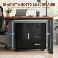 HOMCOM Mobile Archivio con 3 Cassetti e Mensola Regolabile, Supporto Stampante con Serratura per Ufficio, Nero(m-8)