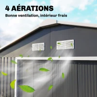 Outsunny Abri de Jardin 12,4 m², Kit de Fondation, Portes Coulissantes, Ventilations, Acier Galvanisé, 386x340x200cm, Gris Foncé(m-8)