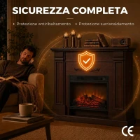 HOMCOM Camino Elettrico da Terra/Incasso con Cornice e Ripiano per TV 55'', 1800W, Effetto Fiamma 3D, Timer, Marrone(m-8)
