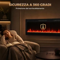 HOMCOM Camino Elettrico da Incasso con Fiamma Indipendente, 3 Modalità di Riscaldamento e Telecomando, Nero(m-8)