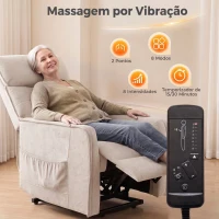 HOMCOM Poltrona Relax Reclinável Elétrica Elevatória com 2 Pontos de Massagem, Assento com Molas e Apoio para os Pés, Chenille Creme(m-5)