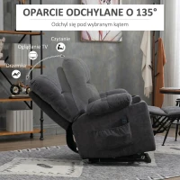 HOMCOM Fotel z funkcją podnoszenia dla seniora, funkcja leżenia, z pilotem, 144 cm x 91 cm x 88 cm, Ciemnoszary(m-5)