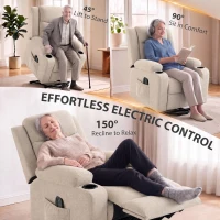 HOMCOM Riser Recliner Chair with Massage and Heat, Linen Electric Lift Armchair for Elderly with Spring Cushion, Beige(m-4)
