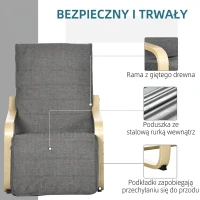 HOMCOM fotel do salonu relaksacyjny 5-stopniowy regulowany podnóżek z podłokietnikami drewno brzozowe do 120 kg szary(m-6)