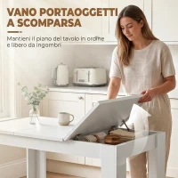 HOMCOM Tavolo Da Pranzo Rettangolare con Contenitore Nascosto, Tavolo da Cucina con Scomparti Laterali, Bianco(m-5)