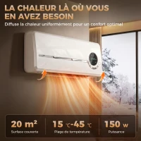HOMCOM Chauffage mural en céramique 1000/2000W, radiateur électrique, ventilateur, thermostat, minuterie, 50x18,6x12,9cm, blanc(m-4)