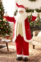 HOMCOM 5ft Life Size Singing Santa Claus, Standing Christmas Animated Santa Figure with Bell and Wreath, Sound/Touch Activated(m-2)