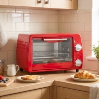 HOMCOM Fornetto Elettrico da 10L Temperatura Regolabile e Timer, Griglia e Teglia Incluse, 36.5x26x22 cm, Rosso(m-13)