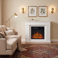HOMCOM Camino Elettrico da Terra/Incasso con Cornice per TV 38'', 1800W, Effetto Fiamma 3D, Funzione Memory, Bianco(m-11)