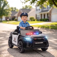 AIYAPLAY Auto elettrica della polizia 12 V per bambini con telecomando, sirena e luci, nero(m-4)