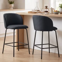HOMCOM Set 2 Sgabelli da Bar con Schienale e Poggiapiedi, Rivestimento in Tessuto e Gambe in Acciaio, Nero(m-9)