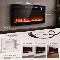 HOMCOM Elektrische haard 92 cm - ultradun design, verwarming en afstandsbediening(m-3)