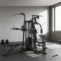SPORTNOW Palestra Multifunzione, Stazione Fitness Multifunzione con Sistema a Pulegge, Pacco Pesi da 69 kg, Nero(m-13)
