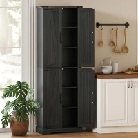 HOMCOM Credenza Cucina Alta Rustica, Mobile Dispensa con 4 Ante, Ripiani Regolabili, 60.2x30.3x182 cm, Nero(m-10)