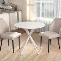 HOMCOM  Tavolo da Pranzo Rotondo Stile Industriale con Gambe a Croce in Acciaio e Piano in Legno, Ø80x75 cm, Bianco(m-10)