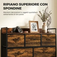 HOMCOM Cassettiera per Camera da Letto con 5 Cassetti, Mobiletto con Cassetti, Stile Industriale, Marrone e Nero(m-5)