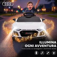 AIYAPLAY Macchina Elettrica per Bambini 3-6 Anni 12V Audi R8 Spyder, 3-5 km/h con 2 Motori e Telecomando, Bianco(m-9)