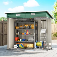 Outsunny 7 x 4ft Outdoor Storage Shed with Foundation Kit, Lean to Metal Garden Shed for Log, Rubbish Bin, Tool, Bike, Green(m-8)