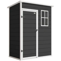 Outsunny Casetta da Giardino 1.14m² in PP e Alluminio con Pavimento, Capanno da Giardino, Tetto Inclinato, Nero(m-1)