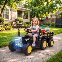 HOMCOM 12V Kids Ride on Tractor with Detachable Trailer, Remote, Soft Start, Seat Belt, Music, USB, Horn, Lights for 3-6, Black(m-2)